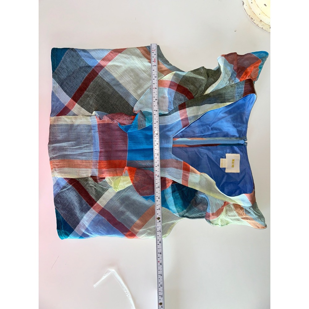 Maeve Anthropologie Plaid Ruffle V-Neck Sleeveless Top Multi Color Size 6‎
